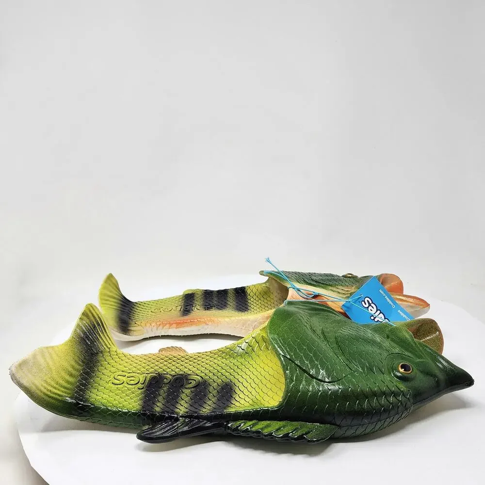 Coddies Fish Sandals Men 12-13 Green Rubber Bass Fisherman Gift Gag Gift NWT
